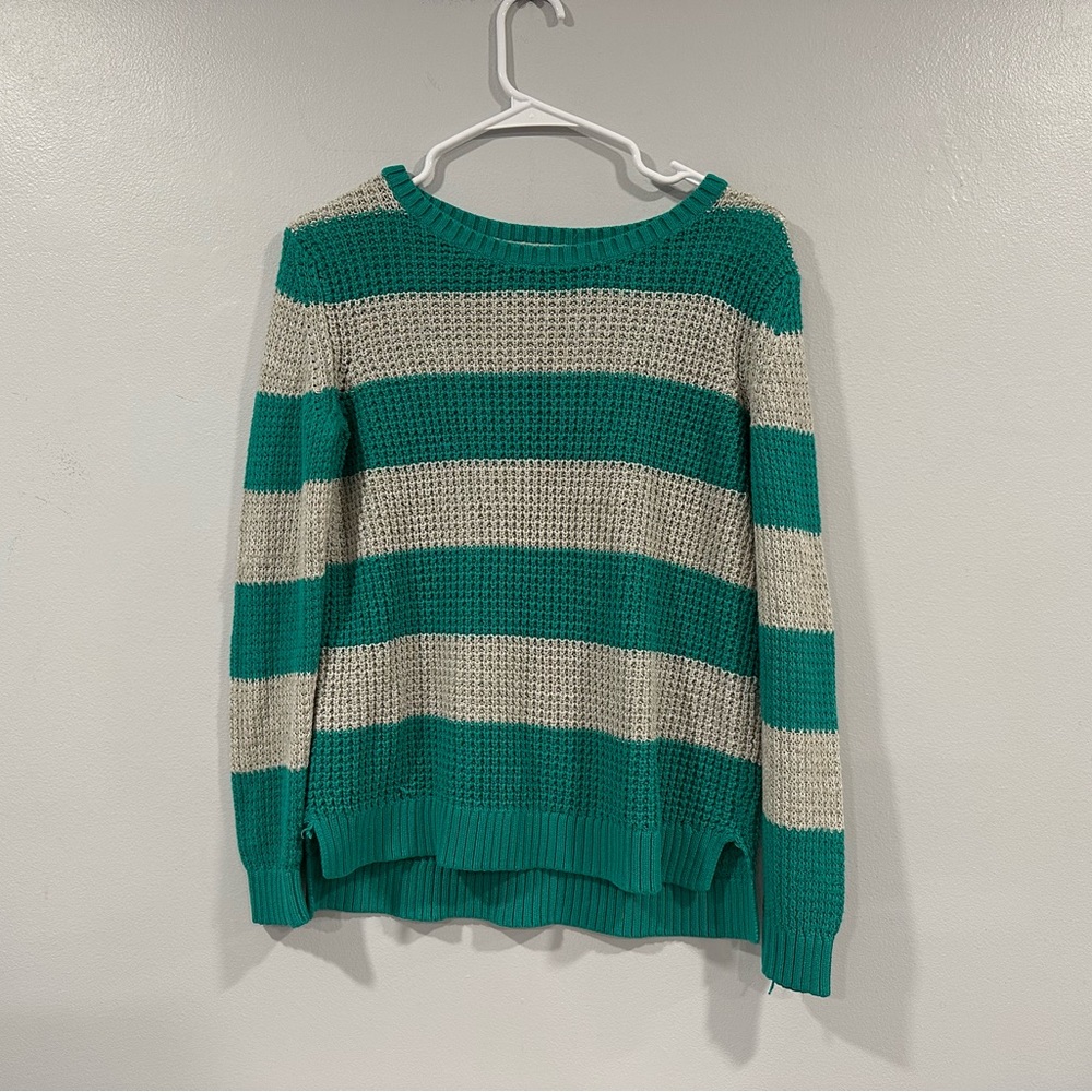 ANA Green Gray Striped Sweater Large L